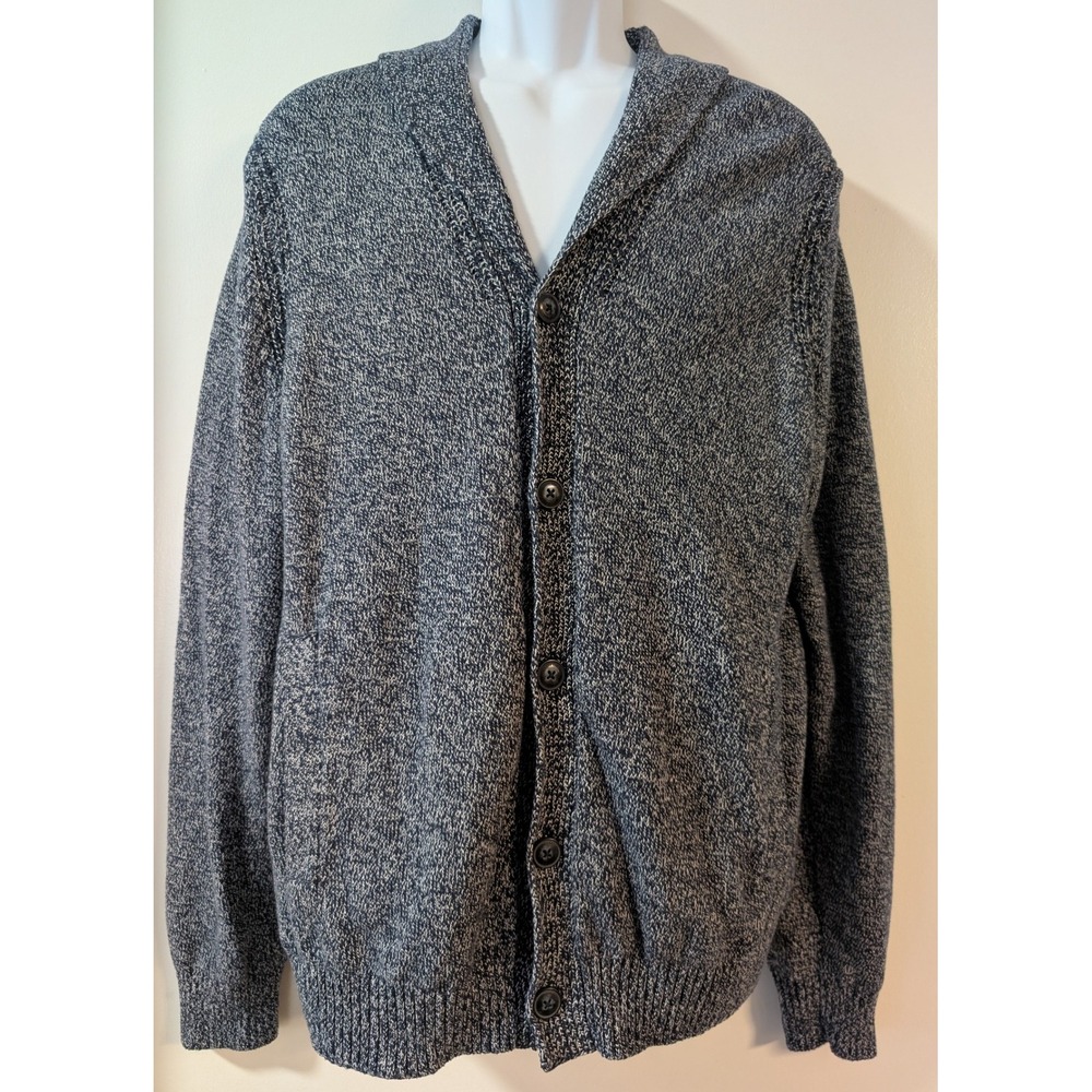 Joseph Abboud Mens Shawl Collar Cardigan Sweater Navy White Marled XL Modern Fit